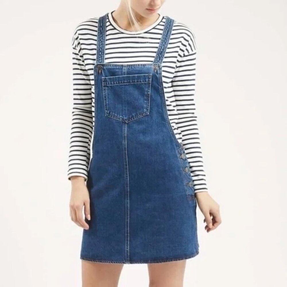 Topshop Moto Denim Overall Jumper Dress Size 2